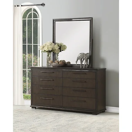 Transitional Dresser and Mirror Combination with Felt-Lined Top Drawers and Cedar-Lined Bottom Drawers