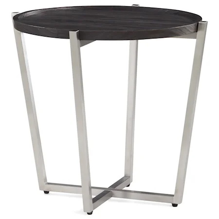 Contemporary Round End Table with Stainless Steel Base