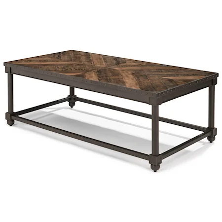 Industrial Rectangular Cocktail Table with Nailhead Trim