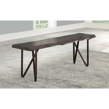 Mid-Century Modern Solid Wood Dining Bench with Live Edge