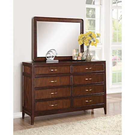 Transitional Dresser and Mirror with Built-In Power