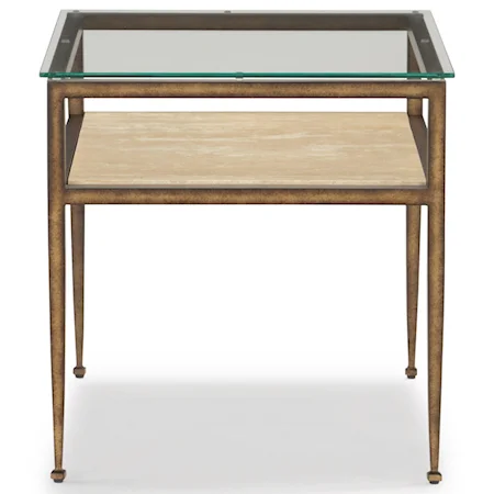 Transitional Rectangular End Table with Glass Top