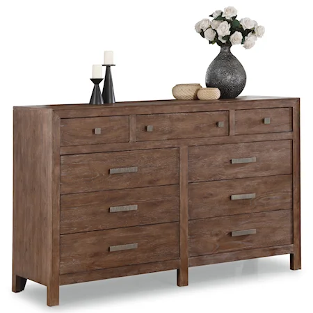 Rustic 9 Drawer Dresser with Felt-Lined Top Drawers