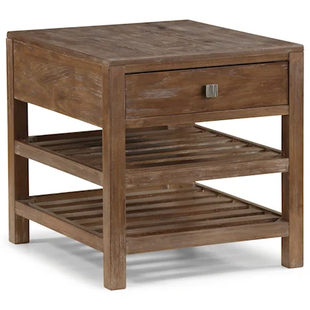 Rustic End Table with Slatted Shelves