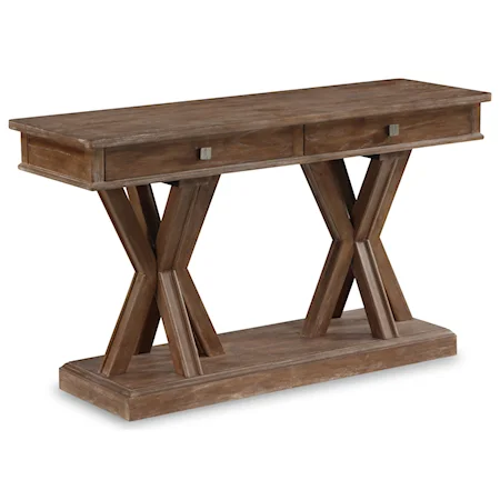 Rustic Sofa Table with 2 Drawers