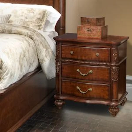 Traditional 3 Drawer Nightstand with Power Outlets