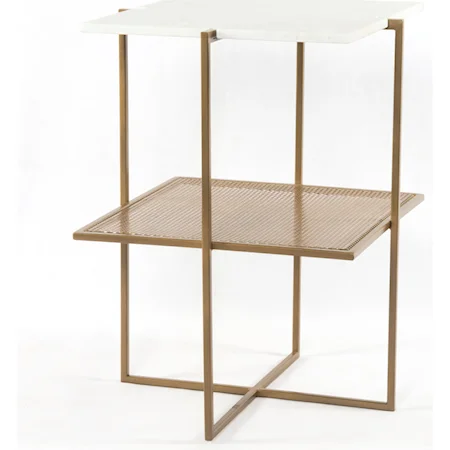 Olivia Square Marble Nightstand with Perforated Metal Shelf