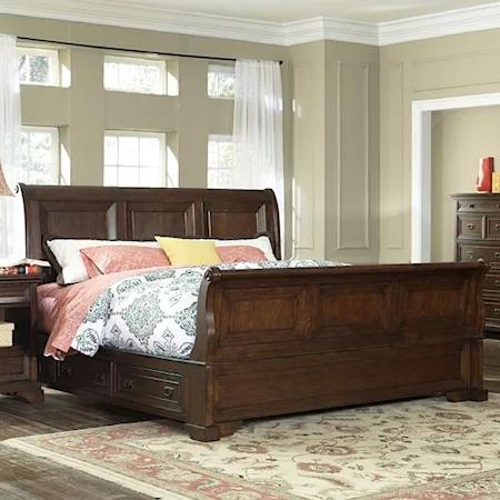 King Transitional Tobacco Brown 4-Drawer Storage Sleigh Bed