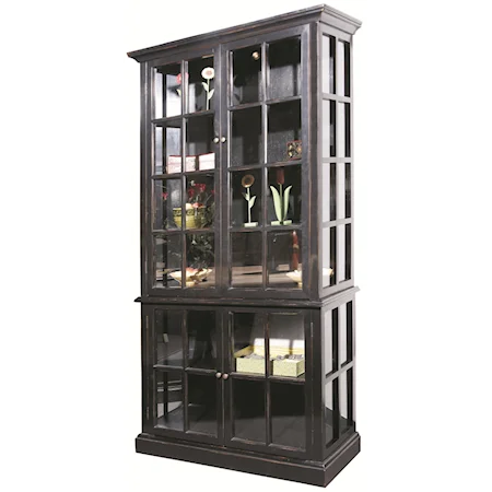 Distressed Black Curio Cabinet with 4 Doors and 4 Shelves