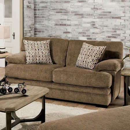 Casual Love Seat with Deep Seats and Plush Pillow Arms