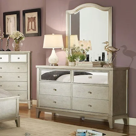 Glam Dresser and Mirror Set with Crystal-Like Drawer Knobs