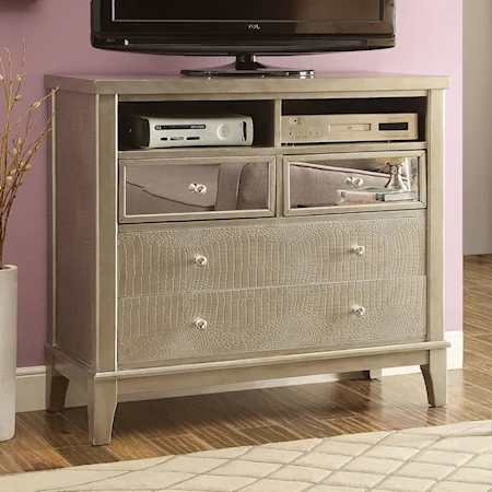 Glam Media Chest with Crystal-Like Drawer Knobs