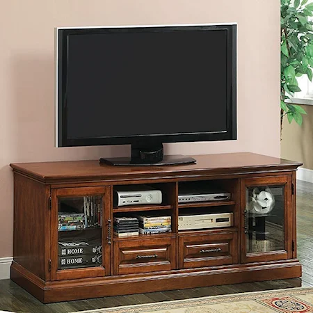 Transitional TV Console with 8 Shelves and 2 Drawers