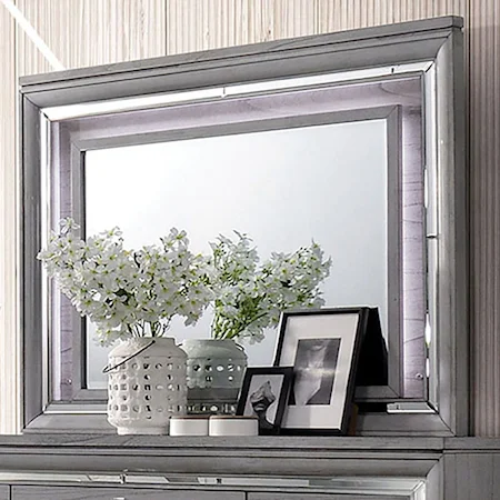 Glam Contemporary Mirror with Mirrored Trim Frame