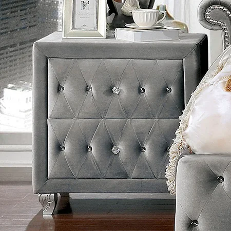 Transitional Upholstered Nightstand with Button Tufting