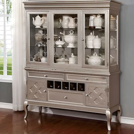 Transitional Hutch and Buffet with Shelving and Wine Storage