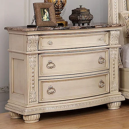 Glam Metallic 3-Drawer Nightstand with Marble Top