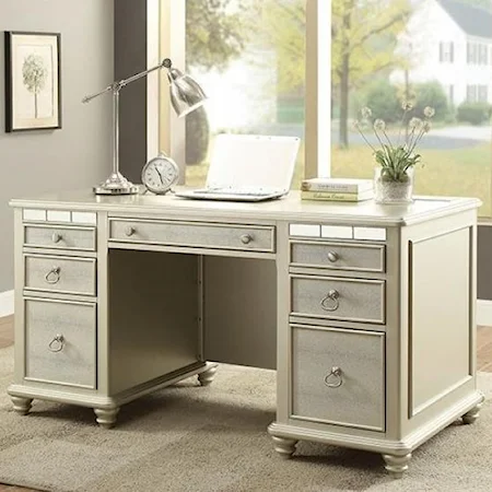 Glam Silver Desk with AC and USB Chargers
