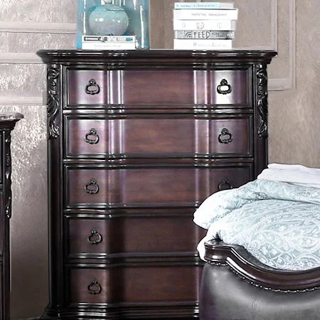 Traditional European-Inspired 5 Drawer Chest with Felt-Lined Top Drawer