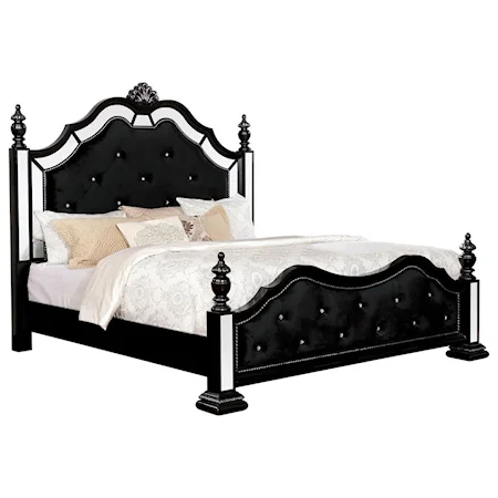 Queen Poster Bed with Upholstered Headboard and Footboard