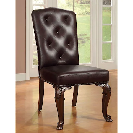 Set of 2 Leatherette Upholstered Side Chairs with Tufted Back