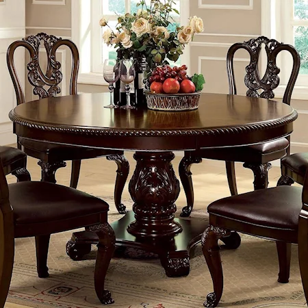 Traditional Round Dining Table with Carved Pedestal Base