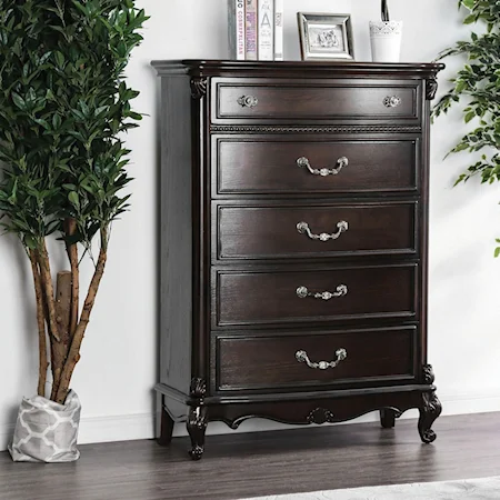 Traditional Chest of 5 Drawers with Felt-Lined Top Drawer