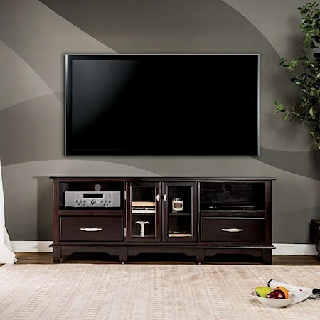 Transitional TV Console with 4 Shelves and 2 Drawers