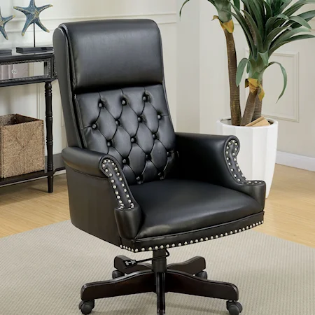 Traditional Office Chair with Button Tufting, Nailhead Trim, and Casters
