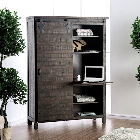 Transitional Armoire with Interior Shelving and Pullout Tray