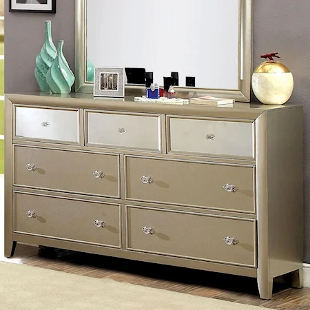 Glam Seven Drawer Dresser with Mirror Accenting