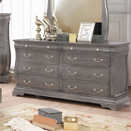 Traditional European Inspired 8 Drawer Dresser with Felt-Lined Jewelry Tray Drawers