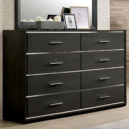 Contemporary 8-Drawer Dresser with Chrome Trim