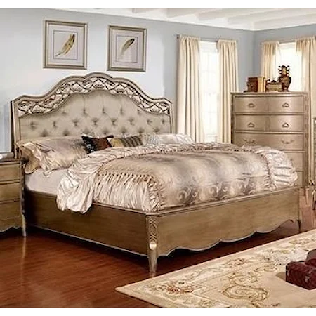 Glam Queen Bed with Button Tufted Headboard