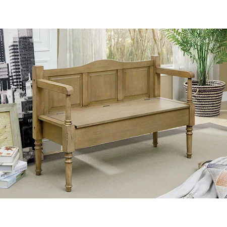 Traditional Natural Tone Storage Bench with Storage