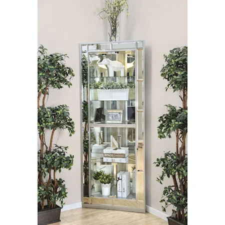 Glam Silver Corner Curio Cabinet