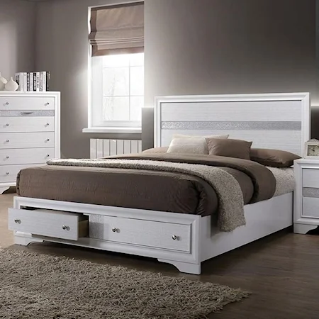 Contemporary King Panel Bed with Footboard Storage