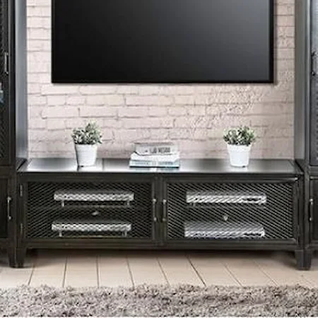 Industrial 72" TV Stand with Wire Mesh Doors