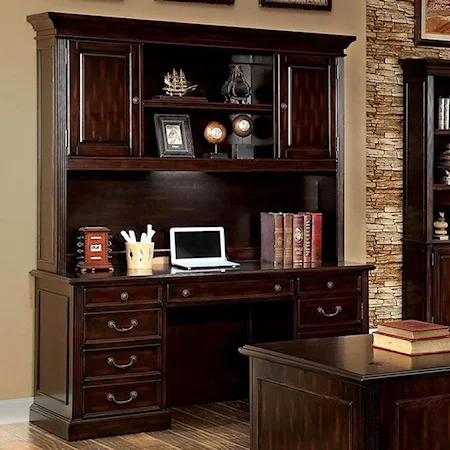 Transitional Desk and Hutch Set with Power Outlets and Display Lighting