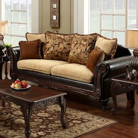 Traditional Sofa with Decorative Wood Trim
