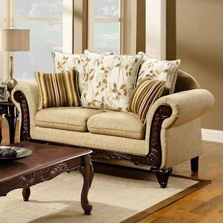 Traditional Love Seat with Decorative Wood Trim