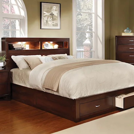Contemporary California King Bookcase Bed with Footboard Storage