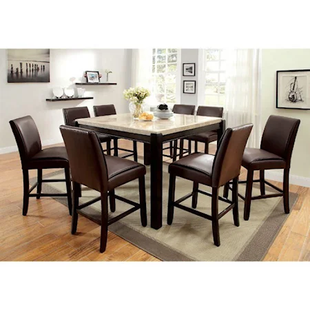 Contemporary 9 Piece Counter Height Dining Set with Marble Table Top