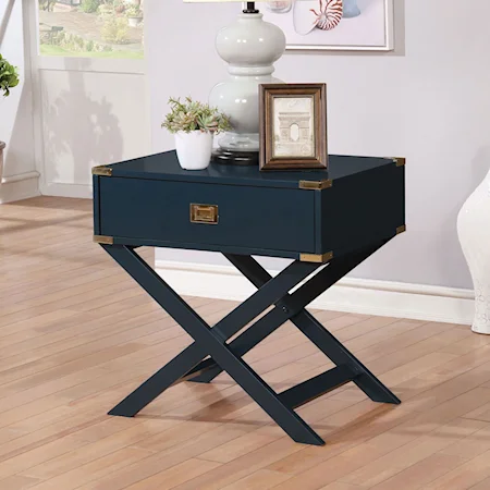 Side Table with Gold Finish Corner Accents and X-Base