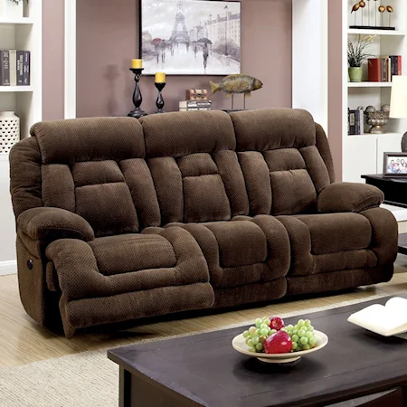 Power-Assist Reclining Sofa with Pillow Arms and Padded Headrest
