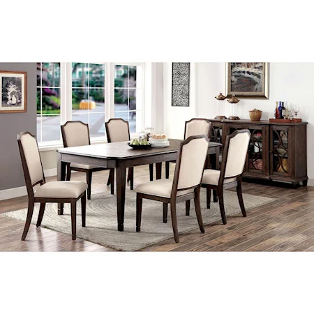 Transitional Seven Piece Dining Set with Table Leaf and Upholstered Chairs