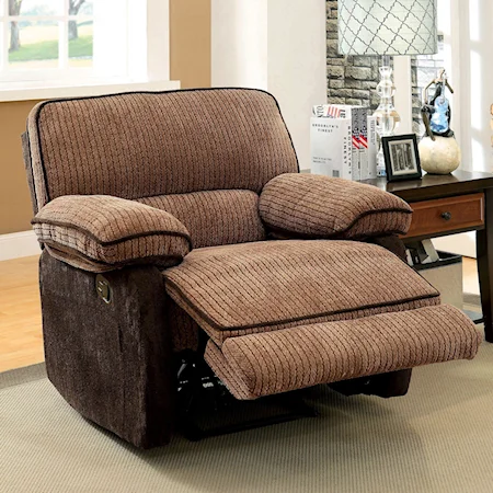 Transitional Reclining Chair with Pillow Arms