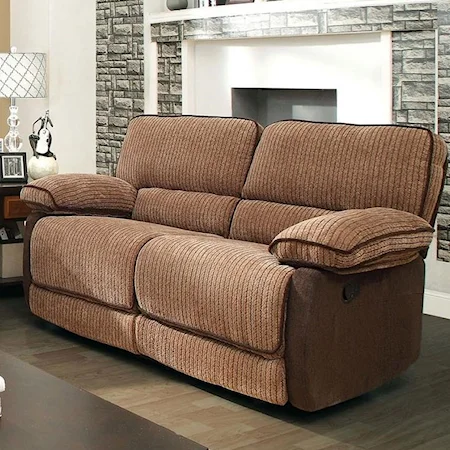 Transitional Reclining Loveseat with Pillow Arms