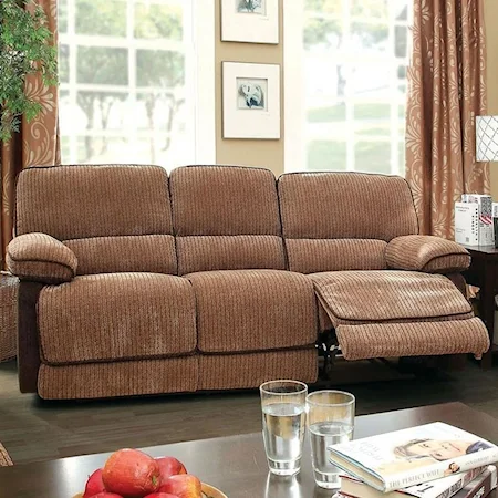 Transitional Reclining Sofa with Pillow Arms