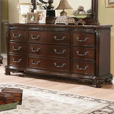 Traditional 9 Drawer Dresser with Felt-Lined Top Drawers